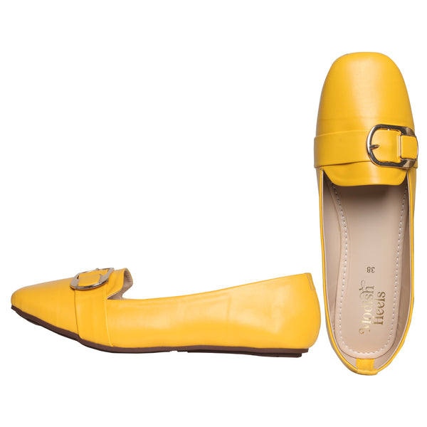 Chic Faux Leather Yellow Loafers